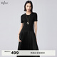 伊芙麗（eifini）朱珠代言圓領(lǐng)針梭拼針織百褶氣質(zhì)淑女連衣裙秋裝新款百搭裙子女 黑色 S 155/80A