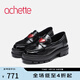 achette雅氏9Q11 漆皮百搭樂(lè )福鞋粗跟心形裝飾單鞋女 14/42-黑色/深紅色 35