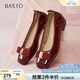 百思圖（BASTO）【夢(mèng)中人】百思圖秋季商場(chǎng)新款淺口單鞋小紅鞋一腳蹬皮鞋女婚鞋 紅色 37