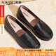 奧康（Aokang）媽媽鞋春季軟底防滑單鞋休閑皮鞋一腳蹬樂(lè )福豆豆鞋女 黑色 40