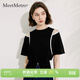 MeetMetro瑪依爾設計感露肩T恤女2026夏新款小眾開(kāi)叉短袖純棉上衣 黑色 S