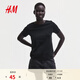 H&M女裝T恤2026春季新款簡(jiǎn)約風(fēng)時(shí)尚短袖圓領(lǐng)淺春系棉質(zhì)T恤1270848 黑色 S 160/88