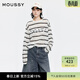 moussy 春季新品休閑條紋撞色字母印花長(cháng)袖T恤028ISA90-1003 010白色 均碼