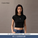 Calvin KleinJeans夏季女士活力少女感休閑ck刺繡時(shí)尚辣妹正肩羅紋短袖T恤