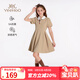 英氏（YEEHOO）女童連衣裙兒童裙子夏季裝時(shí)尚淑女學(xué)院風(fēng)半袖公主裙新款中小童裝 珍寶樂(lè )園卡其 【5A抗菌】 160