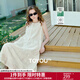 初語(yǔ)萊賽爾重工繡花無(wú)袖背心裙女2025夏季新款文藝度假A字連衣裙 米杏色【預售6-10】 L