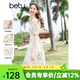 百圖betu女裝夏季新款連衣裙國潮印花圓領(lǐng)夏天收腰裙子2403D01 米白 L