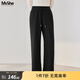 MsShe開(kāi)叉直筒闊腿衛褲大碼女裝2026春裝胖mm高腰巨顯瘦長(cháng)褲子女 黑色現貨 3XL