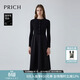 PRICH【綿羊毛】氣質(zhì)通勤拼接連衣裙冬季保暖顯瘦長(cháng)裙女 19黑色 M 165