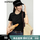 紅袖（hopeshow）獨特超好看T恤2026春季新款女裝正肩短袖圓領(lǐng)百搭顯瘦氣質(zhì)短上衣 黑050 M