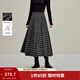 茵曼2025秋冬女裝新款復古磨毛格子百褶半身裙高腰寬松A字裙子 灰黑格子 M