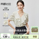 尚都比拉時(shí)尚氣質(zhì)優(yōu)雅雪紡衫女夏季撞色波點(diǎn)荷葉領(lǐng)短袖上衣 白底黑點(diǎn) M 