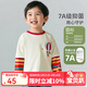 迪士尼（Disney）男女童春秋季米奇卡通純棉親膚7A級抗菌長(cháng)袖T恤童裝 杏白條紋拼色米奇 120