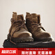 馬登男士馬丁靴英倫風(fēng)蠟面工裝靴秋冬加絨高幫真皮沙漠靴復古男鞋子 黃棕色 41 (255mm)