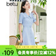 百圖betu女裝夏季新款連衣裙時(shí)尚V字翻領(lǐng)腰帶短袖連衣裙女2305T78 灰蘭 M