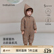 babylove【清倉】嬰幼兒夾棉連體衣冬季保暖哈衣爬服寶寶北歐連帽外出服 莓果棕 90cm