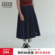 Teenie Weenie小熊夏裝氣質(zhì)休閑簡(jiǎn)約A字中長(cháng)款牛仔半身裙百褶裙女 深藍色 S