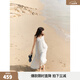 ELLE【淺白月光】白色拼接花邊吊帶連衣裙女2026夏新款海邊沙灘裙 白色 S