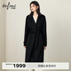 伊芙麗（eifini）朱珠代言羊毛羊絨高支微闊中長(cháng)毛呢外套大衣2025冬裝 黑色 10.1山羊絨 長(cháng)款 S 90-100斤