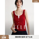 ELLE假兩件紅白撞色吊帶背心女2026春季新款修身顯瘦休閑內搭上衣 紅色 S