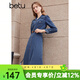 百圖betu女裝秋冬新款連衣裙復古港風(fēng)收腰排扣牛仔連衣裙2310T93 牛仔色 XS