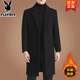 花花公子（PLAYBOY）2025含羊毛呢大衣男中長(cháng)款韓版休閑中青年風(fēng)衣冬季加厚呢子外套 黑色 XL 建議體重140-155斤