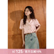謎秀【蜜桃奶凍】復古粉色短袖襯衫女2026春夏新款百搭顯瘦V領(lǐng)上衣 少女粉 S