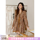 謎秀2026新品花宴繁花印花連衣裙女2026春秋復古長(cháng)袖收腰裙子女 咖色 馬甲 L