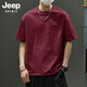 JEEP SPIRIT吉普純棉男士短袖夏本命年重磅酒紅色山系復古男款半袖重磅T恤
