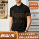 JEEP SPIRIT夏季個性印花翻領t恤衫寬松韓版青年帥氣上衣男士短袖POLO半袖ins 黑色 M