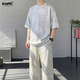Foss Phil短袖T恤男士夏季薄款休閑解構扎染套裝上衣褲子男7827淺花灰XL