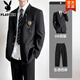 花花公子（PLAYBOY）日系dk制服西裝外套男春季高級感痞帥寬松休閑西服套裝學生jk班服 黑色西服+西褲 【送金屬徽章】 XL 【建議120-135斤】