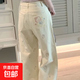 美式可愛(ài)kitty卡通刺繡牛仔褲女夏季新款設(shè)計(jì)感寬松百搭闊腿褲子 上等好-633 米色 S