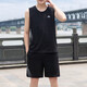 麥卡瑪 高端品牌純棉背心男士籃球服運動(dòng)服無(wú)袖t恤一套夏季男裝短褲短袖跑步鍛煉休閑透氣運動(dòng)套裝兩件套 9131黑色(棉) 3XL/重140-160