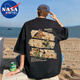 NASA MARVEL短袖T恤夏季男士潮流圓領美式半截袖親膚情侶款寬松 黑色  5XL