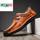 卡帝樂(lè )鱷魚(yú)（CARTELO）2025款純手工縫制休閑皮鞋男透氣豆豆鞋開(kāi)車(chē)鞋平跟軟底防滑駕車(chē)鞋 淺棕色 38