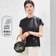 金菊【25姆米桑蠶絲100%】香云紗立領(lǐng)國風(fēng)夏季新款短袖刺繡真絲T恤女