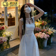 南啵丸白色吊帶連衣裙子女法式茶歇生日禮服女白色收腰a字長裙2026夏季 白色 M 【101-110斤】