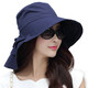 Siggi帽子女夏潮遮陽(yáng)帽戶(hù)外防紫外線(xiàn)大荷葉邊大沿防曬帽太陽(yáng)帽漁夫帽 藏青色(可扎馬尾） 約57.5CM（含防風(fēng)繩）