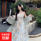 復古油畫感藝術印花掛脖吊帶連衣裙女春夏季氣質百搭海邊度假長裙 水波藍 L （115-125斤）