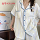 古今（GUJIN）雙層棉紗100%棉純棉短袖睡衣女夏季家居服可外穿輕薄透氣套裝L