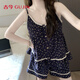 古今（GUJIN）帶胸墊碎花云朵棉吊帶睡衣女短褲夏季家居服可外穿甜美花邊套裝 L