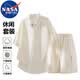 NASA MARVEL短袖套裝男夏季潮流寬松短褲休閑運動透氣翻領polo衫 杏色套裝 L