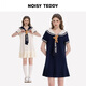 NOISY TEDDY26年夏季新款青春學院風裙子海軍領可愛熊短袖連衣裙水手服 杏色 M