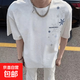 2026國潮雪花星星刺繡短袖T恤男裝百搭夏季寬松重磅美式情侶上衣 白色 XL