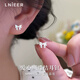 Lnieer999足銀針愛心蝴蝶結耳釘女養耳洞洗睡免摘耳環小眾設計精致耳飾 愛心蝴蝶結耳釘【999銀針】