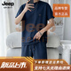 JEEP SPIRIT冰絲男士運(yùn)動(dòng)裝套裝夏季短袖t恤男七分褲兩件套超薄款休閑套裝 深藍(lán)色 M