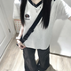 LDBE美式復古V領撞色正肩刺繡短袖T恤女夏季收腰顯瘦休閑上衣高級感潮 灰色 M 【95-110斤】