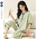 允織純棉睡衣女夏季短袖七分褲全棉夏天薄款2026年新款女士家居服套裝 1021-草綠 XL (170) ：建議120-140斤穿著(zhù)