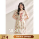 謎秀【安心品質】碎花雪紡連衣裙V領荷葉邊泡泡袖2026夏法式裙子